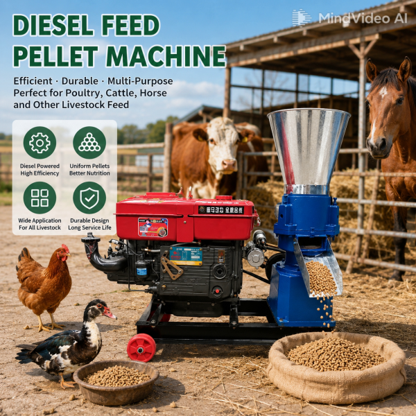 Pellet Machinery, Crusher, Mixer, Cooler, Packing Machine.No Electricity? No Problem. Best Diesel Driven Feed Pellet Machine for Off-Grid Farms